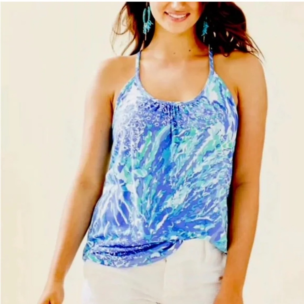 Lilly Pulitzer Lacy Tank Hey Hey Soleil Blue Green Patterned Sleeveless Sz S